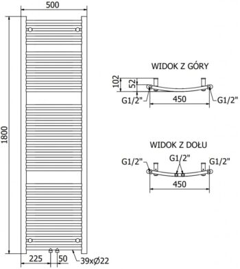 MEXEN/S - Ares radiátor + vykurovacia tyč 1800 x 500 mm, 900 W, antracit W102-1800-500-2900-66