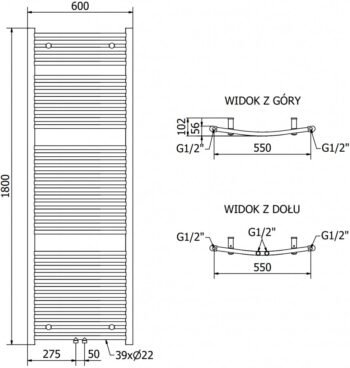 MEXEN/S - Ares radiátor + vykurovacia tyč 1800 x 600 mm, 1200 W, biela W102-1800-600-6120-20