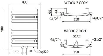 MEXEN/S - Ares radiátor + vykurovacia tyč 500 x 400 mm, 300 W, antracit W102-0500-400-2300-66