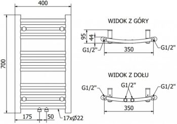 MEXEN/S - Ares radiátor + vykurovacia tyč 700 x 400 mm, 300 W, chróm W102-0700-400-2300-01