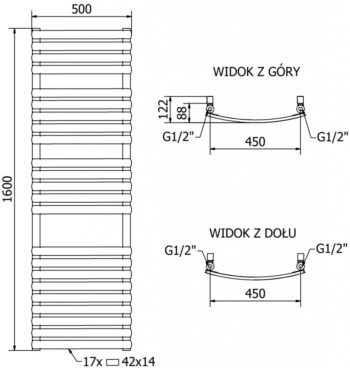 MEXEN/S - Bachus radiátor + vykurovacia tyč 1600 x 500 mm, 900 W, čierna W109-1600-500-2900-70