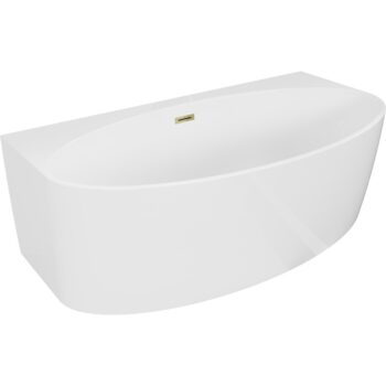 MEXEN/S - Bruna voľne stojaca vaňa nástenná 150 x 82, biela lesk, sifón a prepad zlatá 52731508200-50