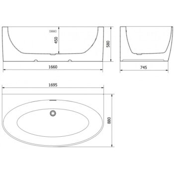 MEXEN/S - Bruna voľne stojaca vaňa nástenná 170 x 88, biela lesk, sifón a prepad grafit metal 52731708800-95