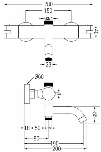 MEXEN/S - Carl sprchový stĺp vrátane sprchovej termostatickej batérie Kai, čierna 77900240-70