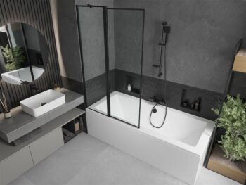 MEXEN/S - Cube obdĺžniková vaňa 170 x 80 cm s panelom + vaňová zástena 100, čierna vzor 550517080X9410117070