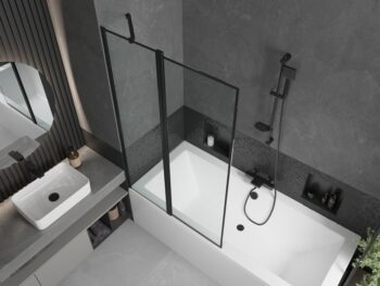 MEXEN/S - Cube obdĺžniková vaňa 170 x 80 cm s panelom + vaňová zástena 100, čierna vzor 550517080X9410117070