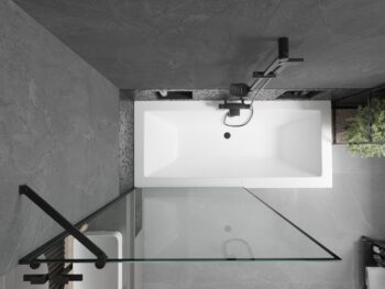 MEXEN/S - Cube obdĺžniková vaňa 170 x 80 cm s panelom + vaňová zástena 100, čierna vzor 550517080X9510007070