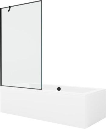 MEXEN/S - Cube obdĺžniková vaňa 170 x 80 cm s panelom + vaňová zástena 100, čierna vzor 550517080X9510007070