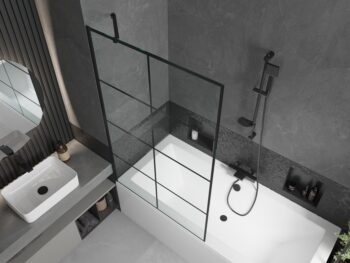 MEXEN/S - Cube obdĺžniková vaňa 170 x 80 cm s panelom + vaňová zástena 100, čierna vzor 550517080X9510007077