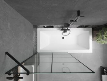 MEXEN/S - Cube obdĺžniková vaňa 170 x 80 cm s panelom + vaňová zástena 100, čierna vzor 550517080X9510007077