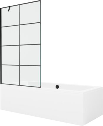 MEXEN/S - Cube obdĺžniková vaňa 170 x 80 cm s panelom + vaňová zástena 100, čierna vzor 550517080X9510007077