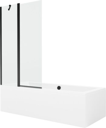 MEXEN/S - Cube obdĺžniková vaňa 170 x 80 cm s panelom + vaňová zástena 100, transparent, čierna 550517080X9410117000