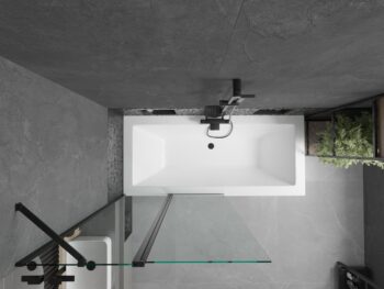 MEXEN/S - Cube obdĺžniková vaňa 170 x 80 cm s panelom + vaňová zástena 100, transparent, čierna 550517080X9410117000