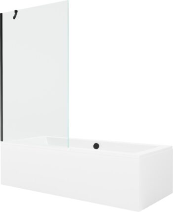 MEXEN/S - Cube obdĺžniková vaňa 170 x 80 cm s panelom + vaňová zástena 100, transparent, čierna 550517080X9510000070