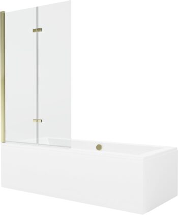 MEXEN/S - Cube obdĺžniková vaňa 170 x 80 cm s panelom + vaňová zástena 100, transparent, zlatá 550517080X9210025000