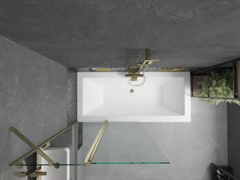 MEXEN/S - Cube obdĺžniková vaňa 170 x 80 cm s panelom + vaňová zástena 100, transparent, zlatá 550517080X9410115000