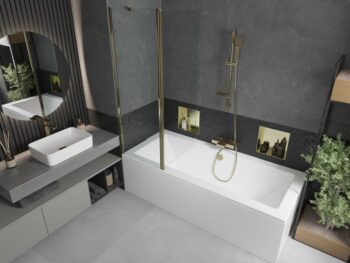 MEXEN/S - Cube obdĺžniková vaňa 170 x 80 cm s panelom + vaňová zástena 120, transparent, zlatá 550517080X9412115000