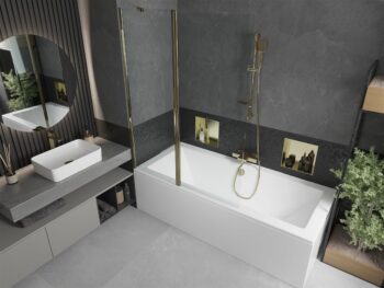 MEXEN/S - Cube obdĺžniková vaňa 170 x 80 cm s panelom + vaňová zástena 120, transparent, zlatá 550517080X9412115000