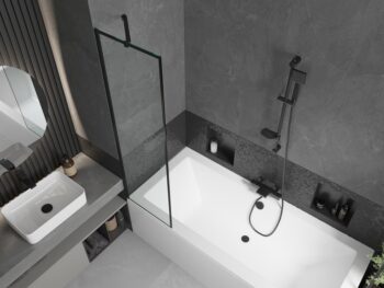 MEXEN/S - Cube obdĺžniková vaňa 170 x 80 cm s panelom + vaňová zástena 50, čierna vzor 550517080X9505007070