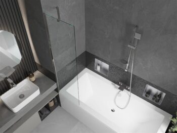MEXEN/S - Cube obdĺžniková vaňa 170 x 80 cm s panelom + vaňová zástena 50, transparent, chróm 550517080X9505000001