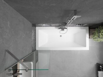 MEXEN/S - Cube obdĺžniková vaňa 170 x 80 cm s panelom + vaňová zástena 50, transparent, chróm 550517080X9505000001