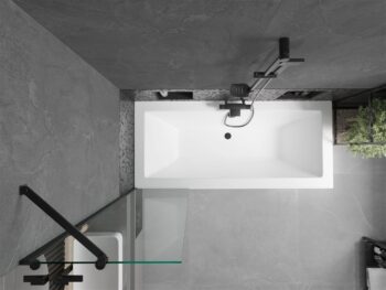 MEXEN/S - Cube obdĺžniková vaňa 170 x 80 cm s panelom + vaňová zástena 50, transparent, čierna 550517080X9505000070