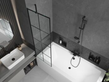 MEXEN/S - Cube obdĺžniková vaňa 170 x 80 cm s panelom + vaňová zástena 60, čierna vzor 550517080X9506007077