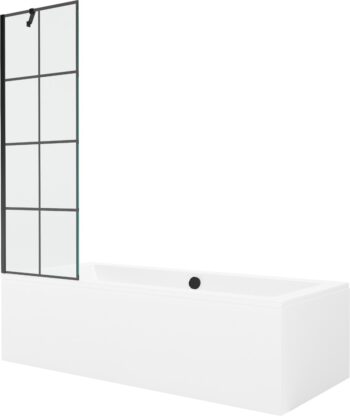MEXEN/S - Cube obdĺžniková vaňa 170 x 80 cm s panelom + vaňová zástena 60, čierna vzor 550517080X9506007077