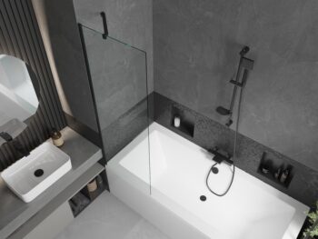 MEXEN/S - Cube obdĺžniková vaňa 170 x 80 cm s panelom + vaňová zástena 60, transparent, čierna 550517080X9506000070