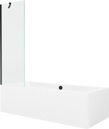 MEXEN/S - Cube obdĺžniková vaňa 170 x 80 cm s panelom + vaňová zástena 60, transparent, čierna 550517080X9506000070