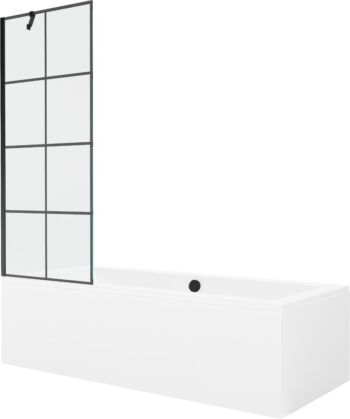 MEXEN/S - Cube obdĺžniková vaňa 170 x 80 cm s panelom + vaňová zástena 70, čierna vzor 550517080X9507007077