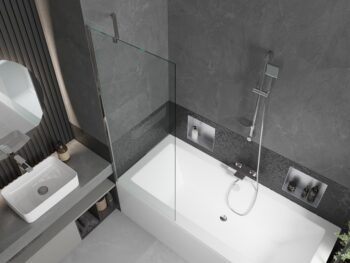 MEXEN/S - Cube obdĺžniková vaňa 170 x 80 cm s panelom + vaňová zástena 70, transparent, chróm 550517080X9507000001