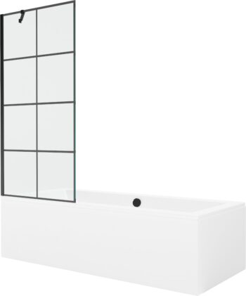 MEXEN/S - Cube obdĺžniková vaňa 170 x 80 cm s panelom + vaňová zástena 80, čierna vzor 550517080X9508007077