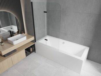 MEXEN/S - Cube obdĺžniková vaňa 170 x 80 cm s panelom + vaňová zástena 80, transparent, čierna 550517080X9008027000