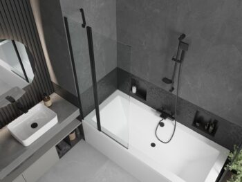 MEXEN/S - Cube obdĺžniková vaňa 170 x 80 cm s panelom + vaňová zástena 80, transparent, čierna 550517080X9408117000