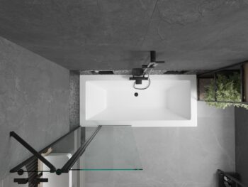 MEXEN/S - Cube obdĺžniková vaňa 170 x 80 cm s panelom + vaňová zástena 80, transparent, čierna 550517080X9408117000