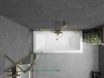 MEXEN/S - Cube obdĺžniková vaňa 170 x 80 cm s panelom + vaňová zástena 80, transparent, zlatá 550517080X9408115000