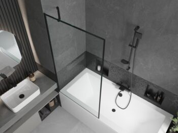 MEXEN/S - Cube obdĺžniková vaňa 170 x 80 cm s panelom + vaňová zástena 90, čierna vzor 550517080X9509007070