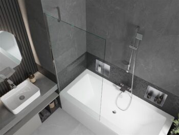 MEXEN/S - Cube obdĺžniková vaňa 170 x 80 cm s panelom + vaňová zástena 90, transparent, chróm 550517080X9509000001