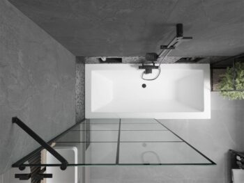 MEXEN/S - Cube obdĺžniková vaňa 180 x 80 cm s panelom + vaňová zástena 100, čierna vzor 550518080X9510007077