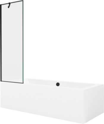 MEXEN/S - Cube obdĺžniková vaňa 180 x 80 cm s panelom + vaňová zástena 60, čierna vzor 550518080X9506007070