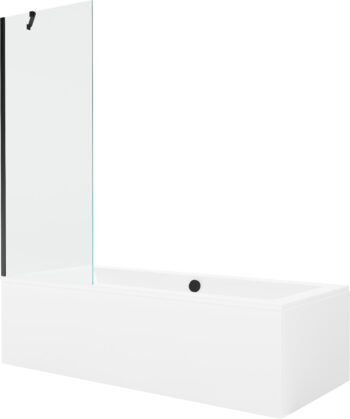 MEXEN/S - Cube obdĺžniková vaňa 180 x 80 cm s panelom + vaňová zástena 70, transparent, čierna 550518080X9507000070