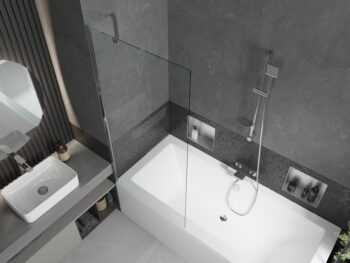 MEXEN/S - Cube obdĺžniková vaňa 180 x 80 cm s panelom + vaňová zástena 80, transparent, chróm 550518080X9508000001