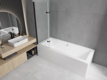 MEXEN/S - Cube obdĺžniková vaňa 180 x 80 cm s panelom + vaňová zástena 80, transparent, čierna 550518080X9008027000