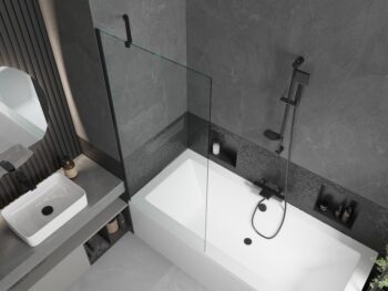 MEXEN/S - Cube obdĺžniková vaňa 180 x 80 cm s panelom + vaňová zástena 80, transparent, čierna 550518080X9508000070