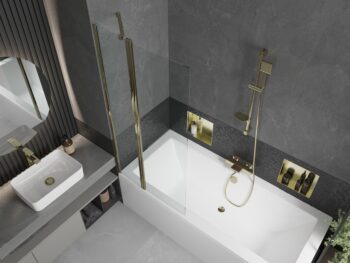 MEXEN/S - Cube obdĺžniková vaňa 180 x 80 cm s panelom + vaňová zástena 80, transparent, złot 550518080X9408115000