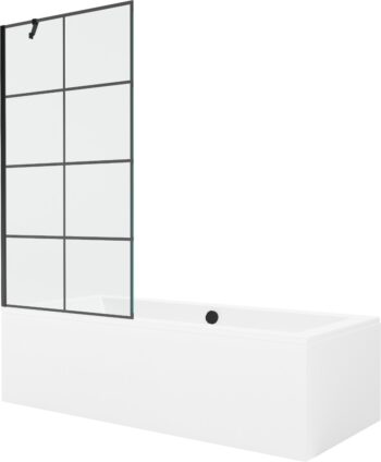 MEXEN/S - Cube obdĺžniková vaňa 180 x 80 cm s panelom + vaňová zástena 90, čierna vzor 550518080X9509007077