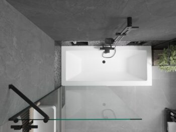 MEXEN/S - Cube obdĺžniková vaňa 180 x 80 cm s panelom + vaňová zástena 90, transparent, čierna 550518080X9509000070