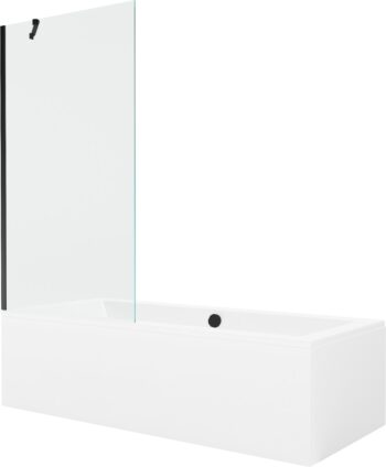 MEXEN/S - Cube obdĺžniková vaňa 180 x 80 cm s panelom + vaňová zástena 90, transparent, čierna 550518080X9509000070