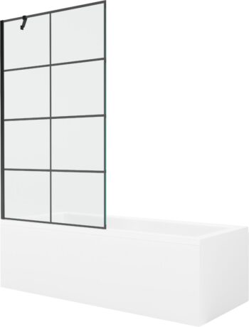 MEXEN/S - Cubik obdĺžniková vaňa 150 x 70 cm s panelom + vaňová zástena 100, čierna vzor 550315070X9510007077
